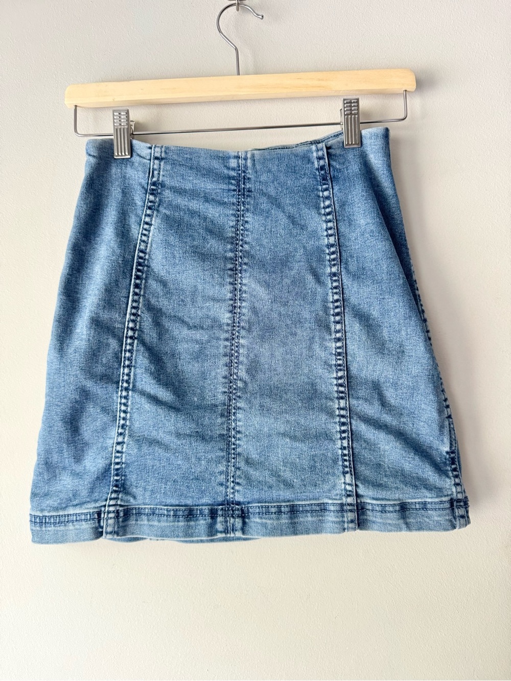 Free People Light Blue Panelled Denim Mini Skirt